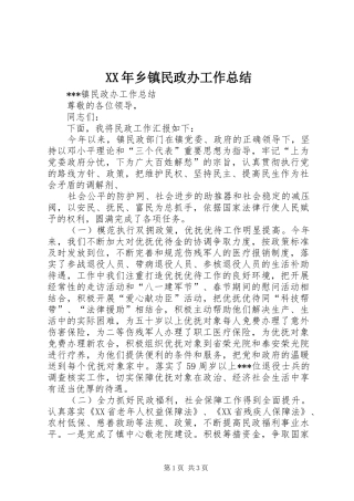 XX年乡镇民政办工作总结 