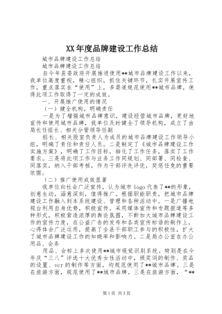 XX年度品牌建设工作总结 