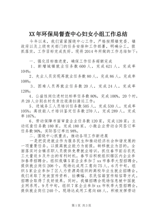 XX年环保局督查中心妇女小组工作总结 
