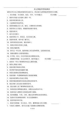 多元智能类型检测表7种