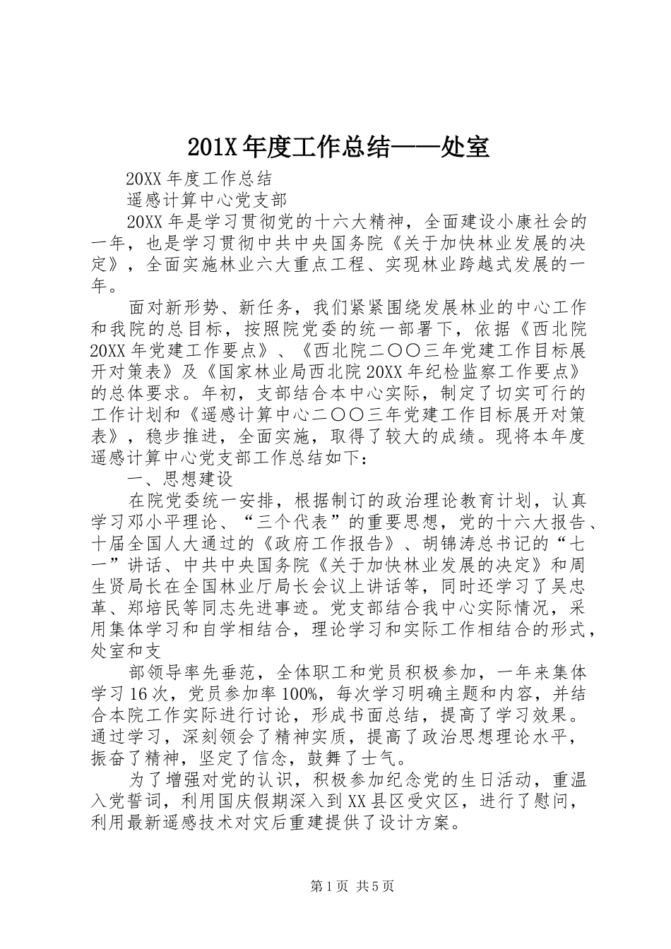 202X年度工作总结——处室_第1页