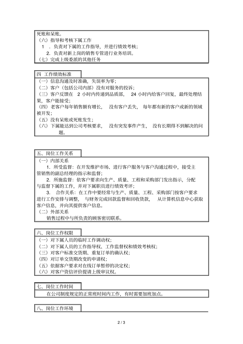 外销主管岗位详细说明书_第2页