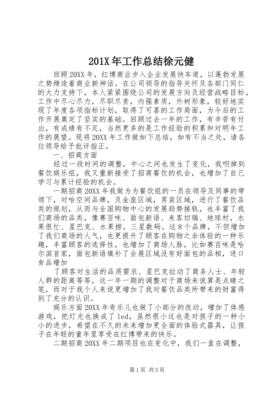202X年工作总结徐元健_第1页