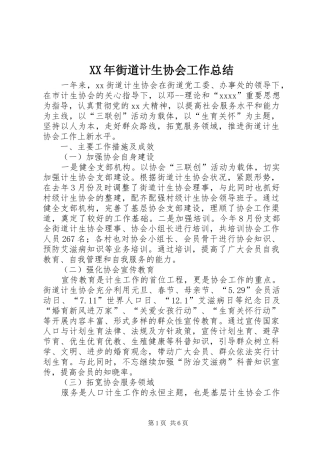 XX年街道计生协会工作总结 