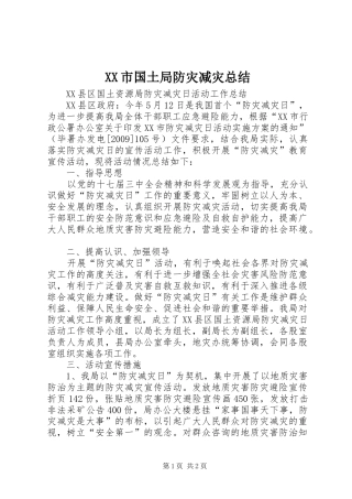 XX市国土局防灾减灾总结 
