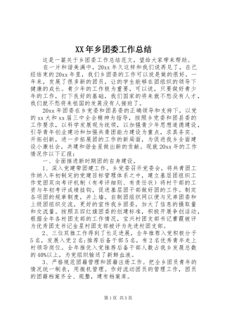 XX年乡团委工作总结 