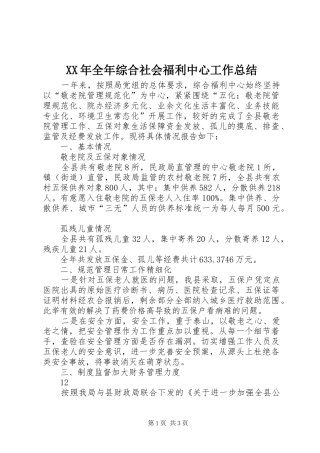 XX年全年综合社会福利中心工作总结 