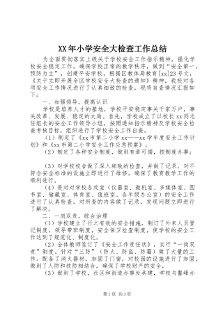 XX年小学安全大检查工作总结 