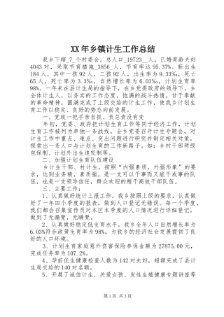 XX年乡镇计生工作总结 