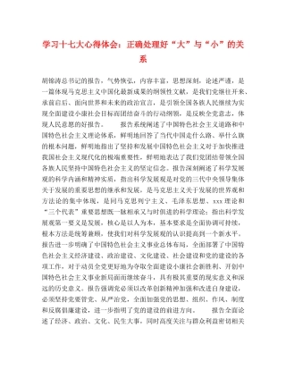 学习十七大心得体会：正确处理好“大”与“小”的关系 