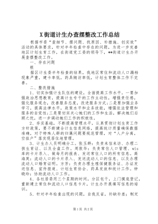 X街道计生办查摆整改工作总结 
