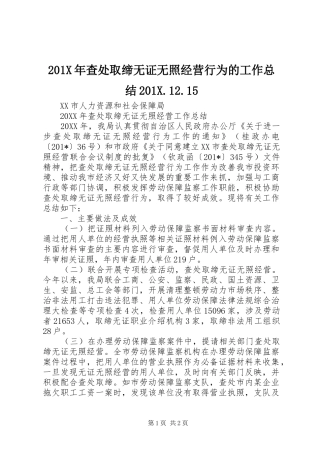 202X年查处取缔无证无照经营行为的工作总结202X.12.15