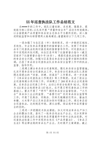XX年巡查执法队工作总结范文 