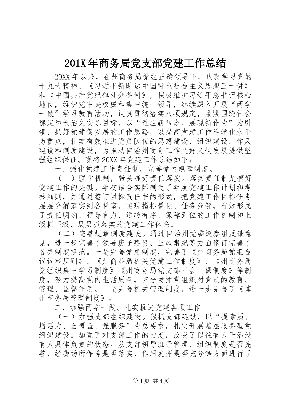 202X年商务局党支部党建工作总结_第1页
