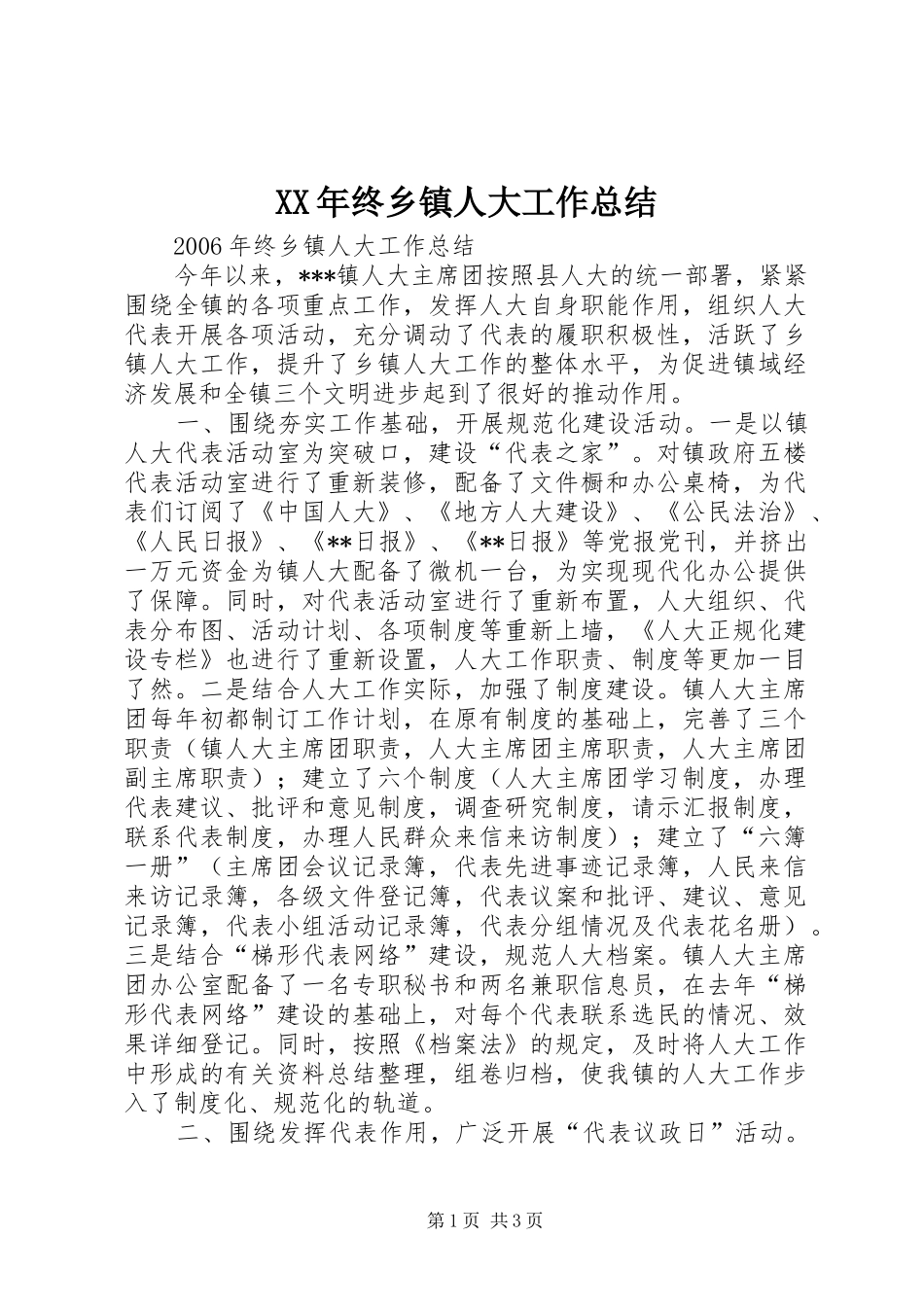 XX年终乡镇人大工作总结 _第1页