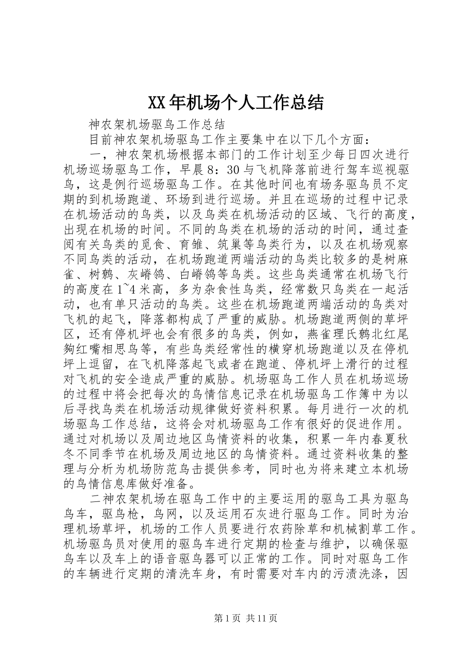 XX年机场个人工作总结 _第1页