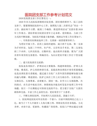 医院团支部工作参考计划范文 