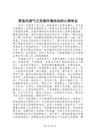 营造风清气正发展环境活动的体会心得