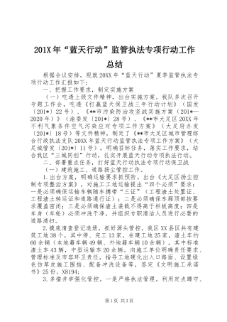 202X年“蓝天行动”监管执法专项行动工作总结