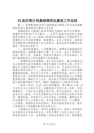 XX县区统计局基础规范化建设工作总结 