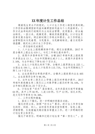 XX年度计生工作总结 