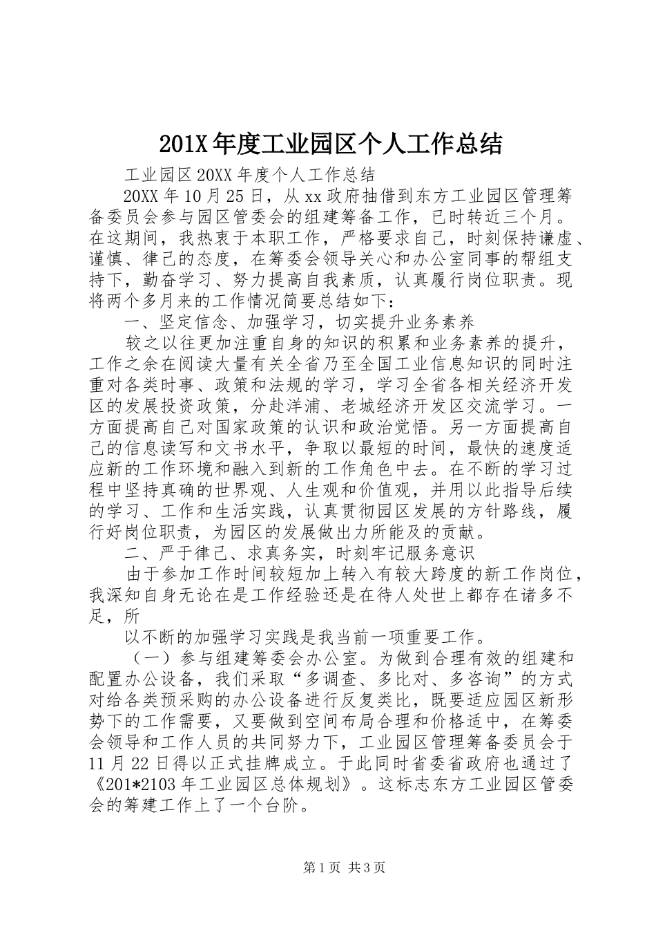 202X年度工业园区个人工作总结_第1页