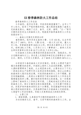 XX春季森林防火工作总结 