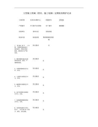 大型施工机械塔吊、施工电梯定期检查维护记录