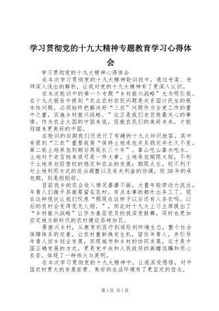 学习贯彻党的十九大精神专题教育学习体会心得