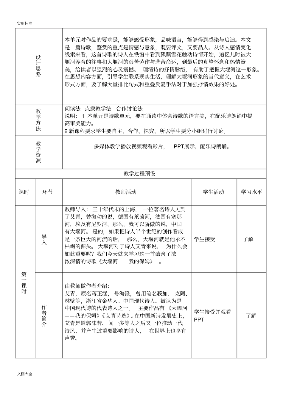 大堰河我地保姆教学设计课题_第2页