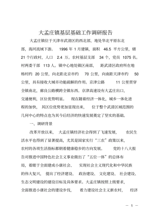 大孟庄镇基层基础工作调研报告