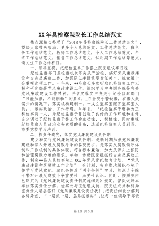 XX年县检察院院长工作总结范文 