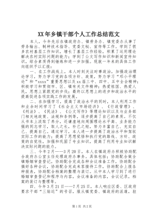 XX年乡镇干部个人工作总结范文 