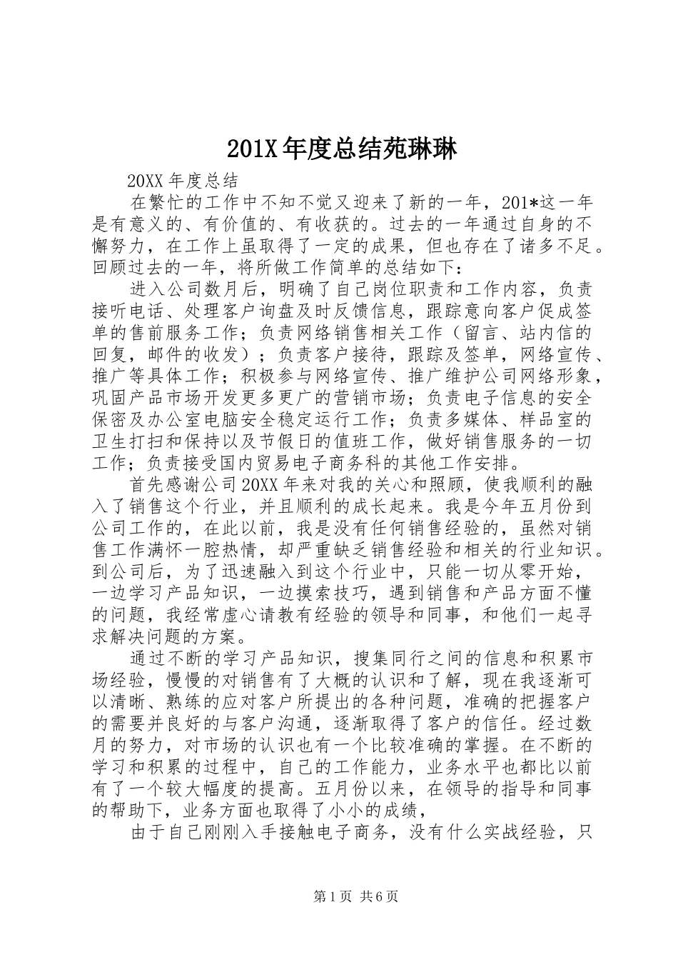 202X年度总结苑琳琳_第1页