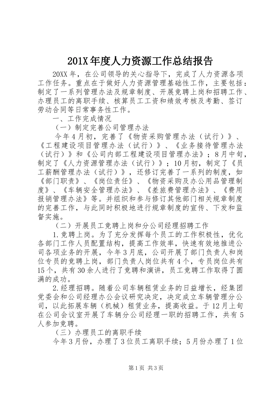 202X年度人力资源工作总结报告_第1页