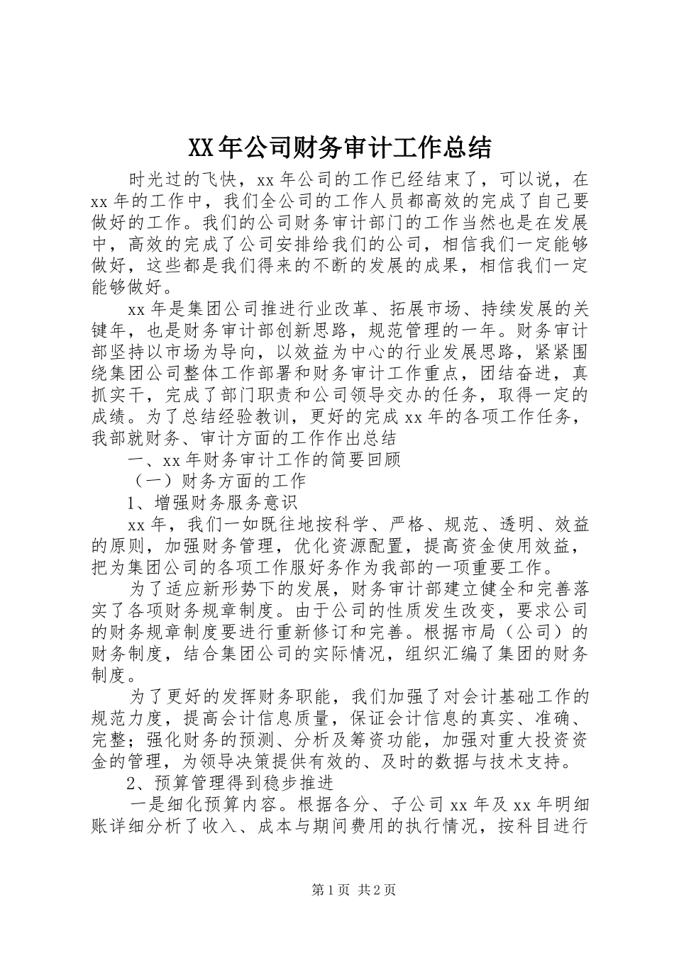 XX年公司财务审计工作总结 _第1页
