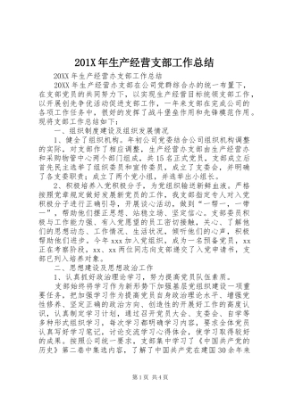202X年生产经营支部工作总结