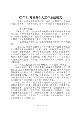 XX年11月税务个人工作总结范文 