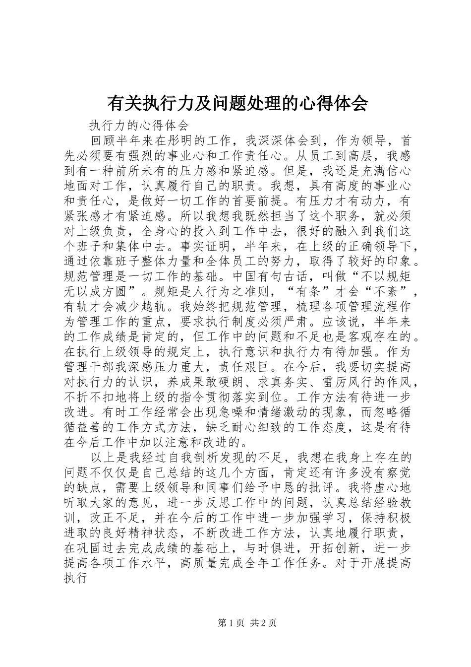 有关执行力及问题处理的体会心得_第1页