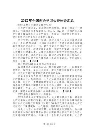 202X年全国两会学习心得体会汇总
