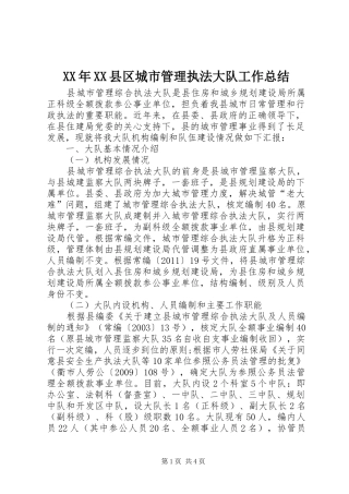 XX年XX县区城市管理执法大队工作总结 