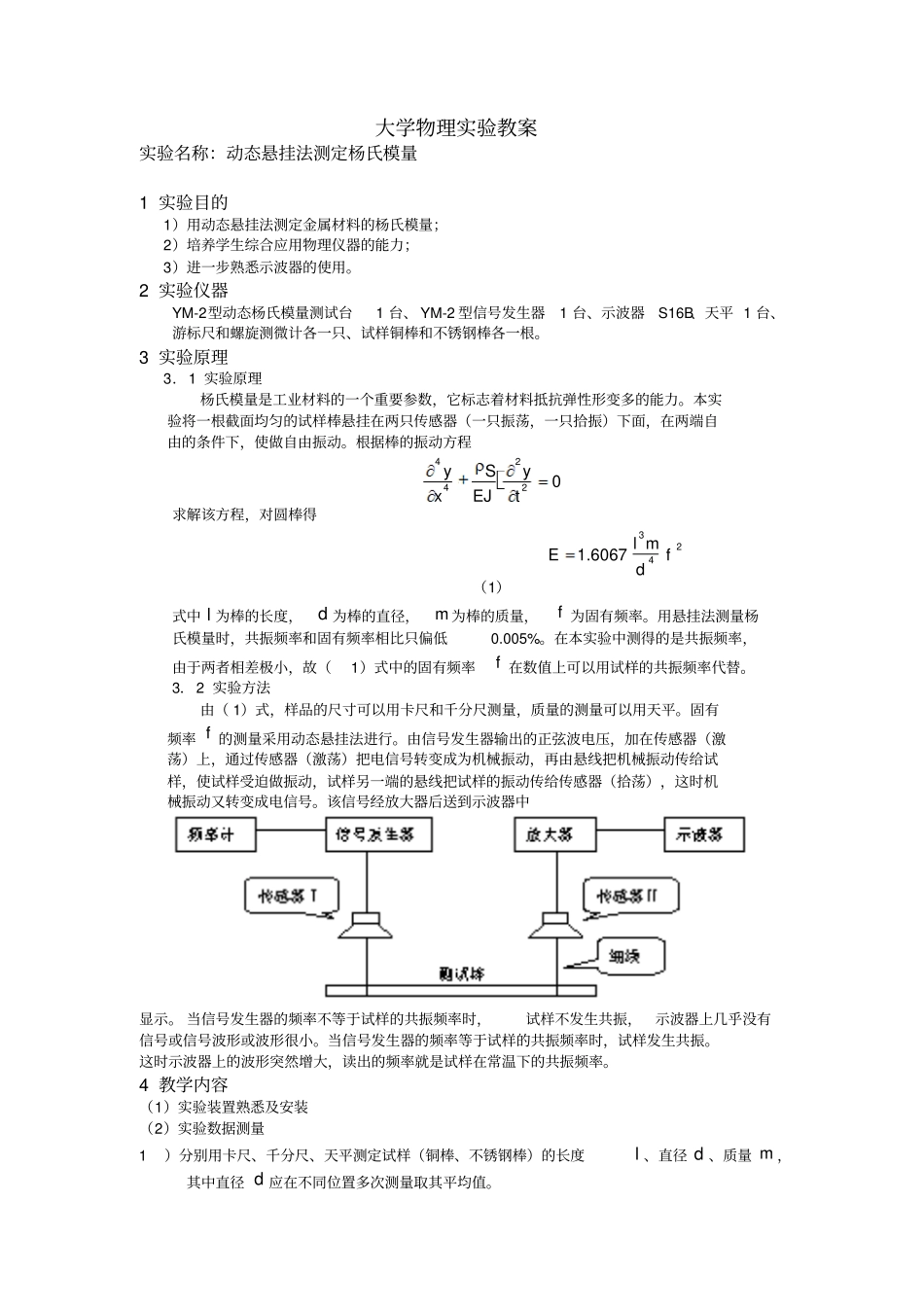 大学物理试验报告试验35动态悬挂法测定杨氏模量_第1页