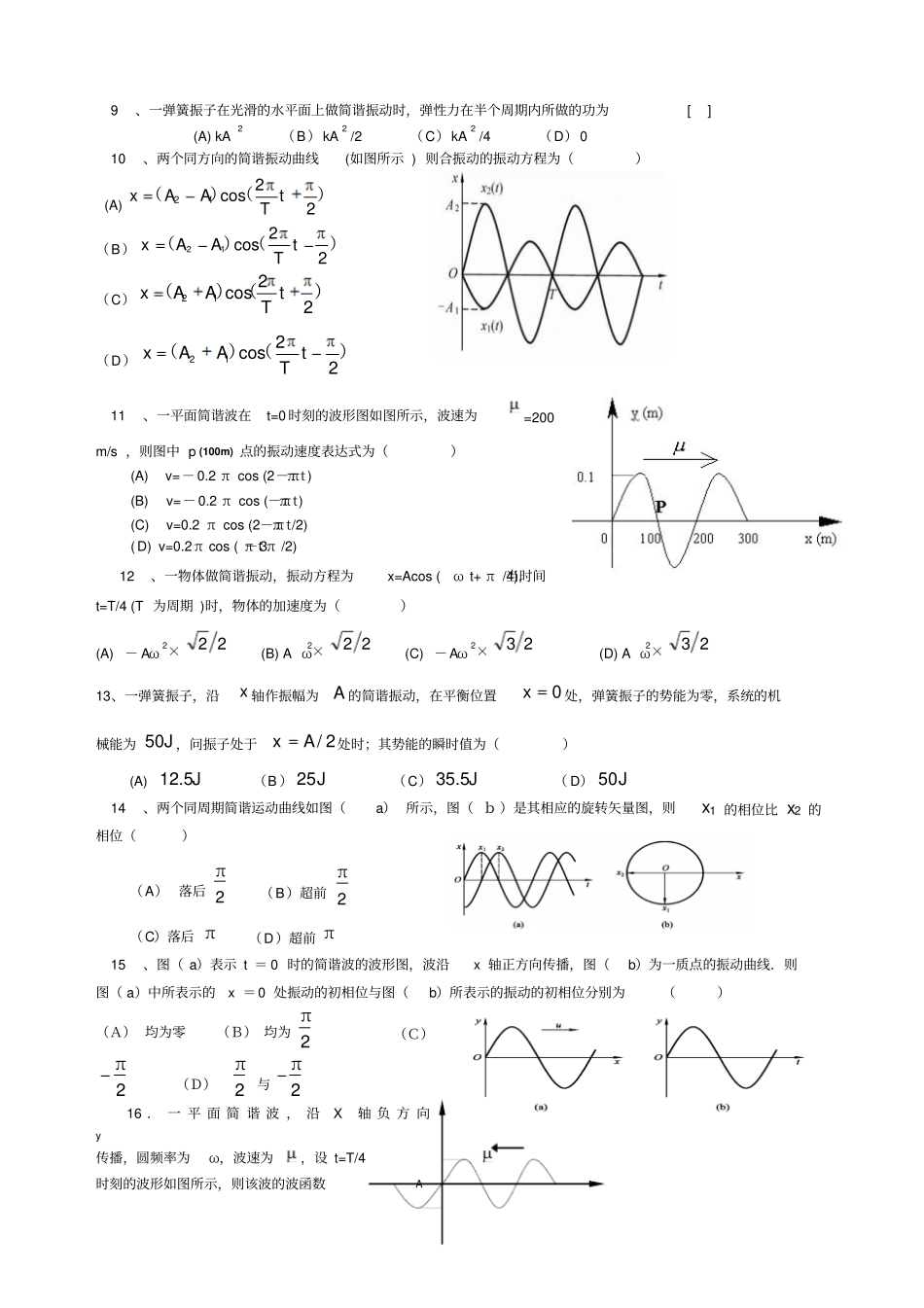 大学物理题库振动与波动_第2页
