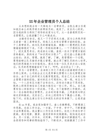 XX年企业管理员个人总结 