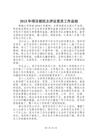 202X年项目部民主评议党员工作总结