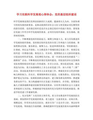 学习实践科学发展观心得体会：党的基层组织建设 