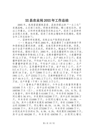 XX县农业局20XX年工作总结 