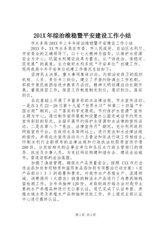 202X年综治维稳暨平安建设工作小结