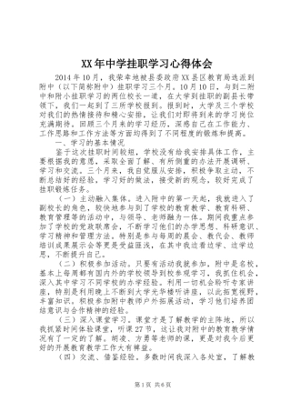 XX年中学挂职学习体会心得