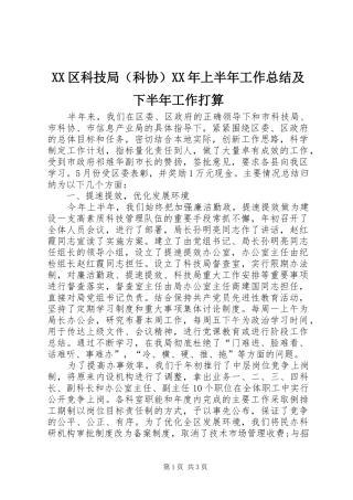 XX区科技局（科协）XX年上半年工作总结及下半年工作打算 
